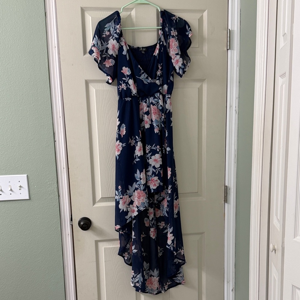 Lily Rose Navy and Pink Floral High Low Dress